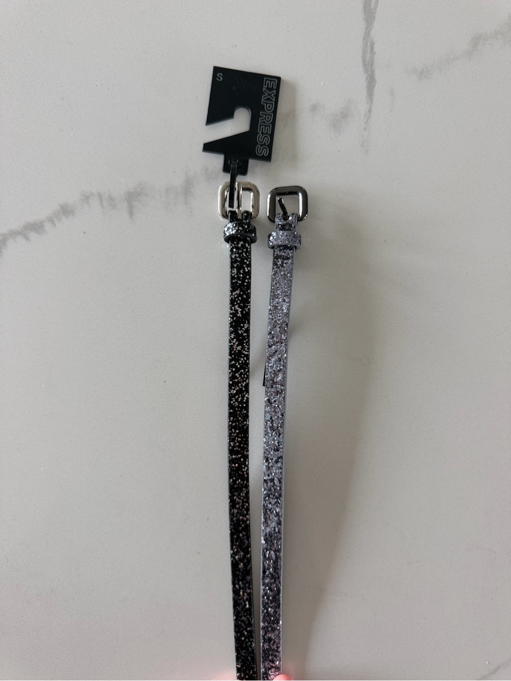 Express Women’s Glitter Skinny Belts - Black & Silver